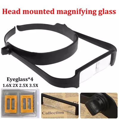 Headband Magnifier Head Magnifying Visor Glasses Jewelry Watch Repair W/ 4 Lens • £9.59