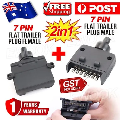 7 Pin Flat Trailer Plug Male Female Socket Set Caravan Boat Adaptor Connector AU • $11.95