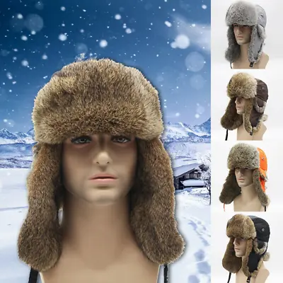 Winter Warm Real Rabbit Fur Trapper Hat Earflap Ski Cap Russian Hunter Ushanka • £34.79