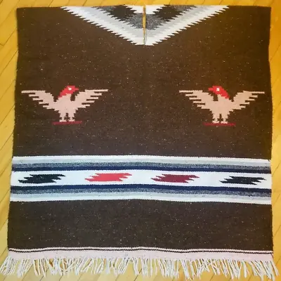 VTG Mexican Native American Woven Wool Striped Poncho Serape Cape Navajo 77 X38  • $75