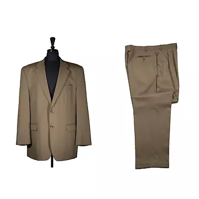 Chaps Ralph Lauren Mens Suit 2 Piece Brown Wool Blazer Jacket 46L Pants 38x34 • $99.99