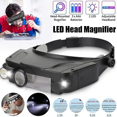Headband Head Magnifier 2 LED Light Visor Jeweler Watch Repair Magnifying Glass • $15.98