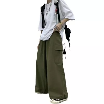 Mens Wide Leg Cargo Pants Multi-pocket Straight Streetwear Trousers Slacks New D • $52.34