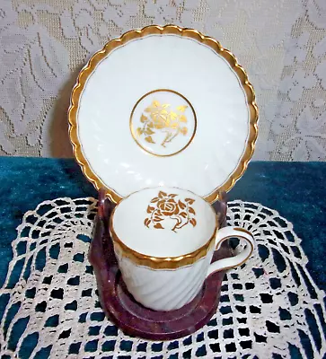 Minton Gold Rose Floral Scalloped Demitasse Cup & Saucer Set • $24.99