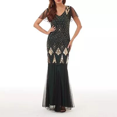 Women's Vintage Sequin Gown Dress Banquet Light Luxury Party Evening Skirt Long • $60.44