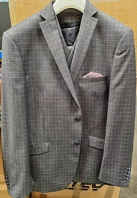 Mens Slim Fit Designer Suit *Dark Grey/Blue* Alexander Caine *THREE Piece Suit* • $88.41