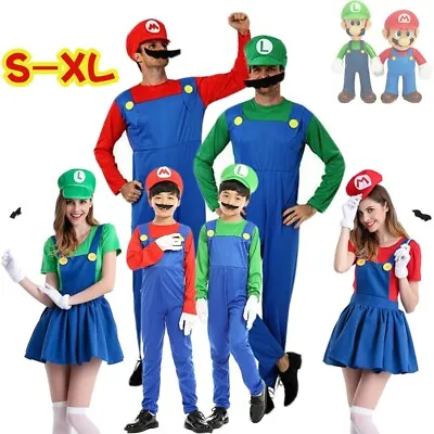 Mens Women Adult Kids Super Mario Luigi Bros Cosplay Fancy Dress Outfit Costume • £13.17