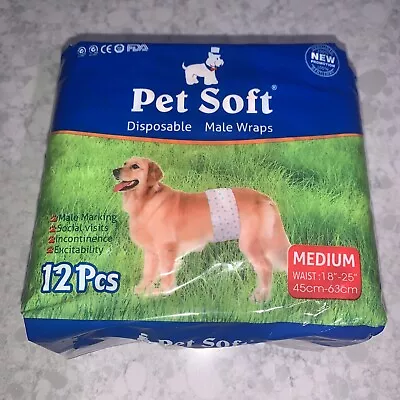 Pet Soft Disposable Male Dog Diaper Wraps Medium 12 Pieces • $13.99