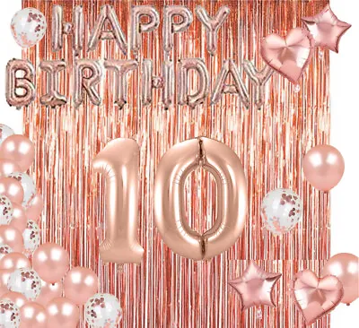 Rose Gold 10th Happy Birthday Photo Background Balloon Party Decoration Supplies • £11.58