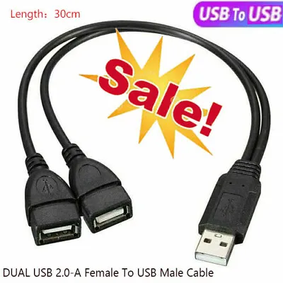 £2.34 • Buy USB 2.0 A Male To 2 Dual Female Jack Y Splitter Hub Adapter Power 2 USB Cable