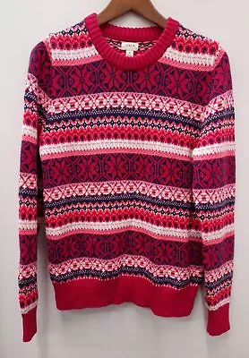 J.CREW Women's Allover Fair Isle Crewneck Pink/Multi Size M Pullover Sweater • $24.99