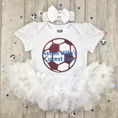 £19.99 • Buy BABY GIRL ASTON VILLA FOOTBALL OUTFIT, Cutest Fan Newborn Football Kit Tutu
