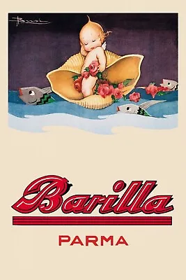 Barilla Pasta Little Kid On Shell Ocean Fish Food Vintage Poster Repro FREE S/H • $22.15