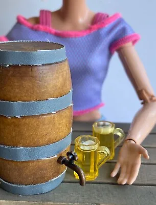 Dollhouse Miniature Wine Barrel Beer Cask Keg 2 Glass Cup Goblet Bar Drink 1:12 • $7.99