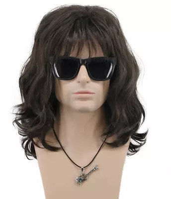 70S 80S Punk Rocker Party California Wig Men Women Long Wave Dark • $38.99