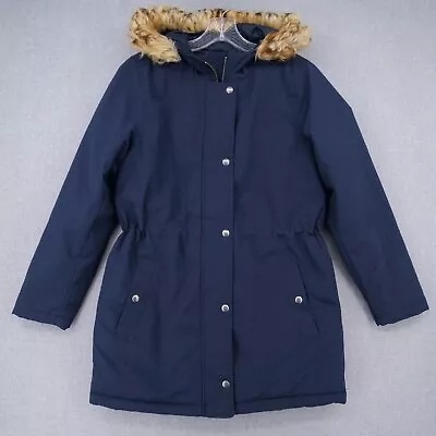 J. Crew Coat Womens Size XS Extra Small Blue Long Sleeve Faux Fur Hood Parka • $22.99