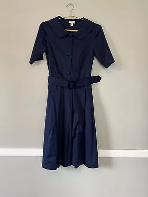 Isaac Mizrahi Target Navy Blue Double Breasted Button Down Belted Dress Size 8 • $7.75