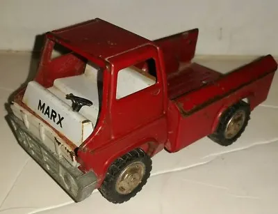 Vintage 1968 Marx Red Fire Delivery Truck Pressed Folded Steel 6 Inches Long • $30