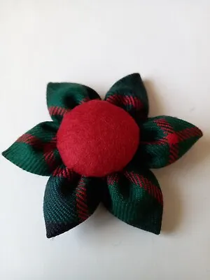 Greenred & Black Tartan Fabric Brooch With Rusty Red Felt Padded Centre. 9cm  • £5.25