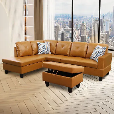 PU Leather Sectional L-Shaped Sofa Set Living Room Couch Ottoman Left Chaise • $680.40