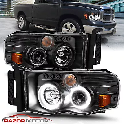 [LED Halo] 02-05 For Dodge Ram 1500 2500 3500 Projector Black Corner Headlights • $165.92