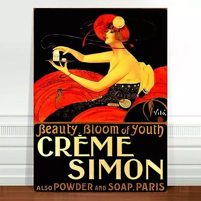 Vintage French Beauty Poster Art ~ CANVAS PRINT 8x10  Creme Simon • $7.01