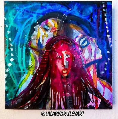 Hilary Druley Original Mixed Media Painting Gallery Canvas  Framework  12x12x2  • $99