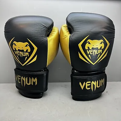 Venum Impact 14 Oz Adult Boxing Gloves - Black And Gold Leather Mint MMA Fitness • $47