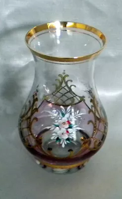 Moser Style Hand Painted ENAMEL And GILT VASE - Mauve To Clear -  6  Tall • $24.99