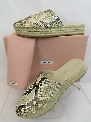 Nib Miu Miu Prada 5s787c Beige Snake Print Leather Logo Espadrilles Mules 38 • $279