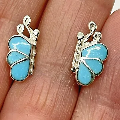 $34.94 • Buy Zuni Butterfly Inlay Turquoise Post Earrings 1/2    Sterling Silver Sleeping 