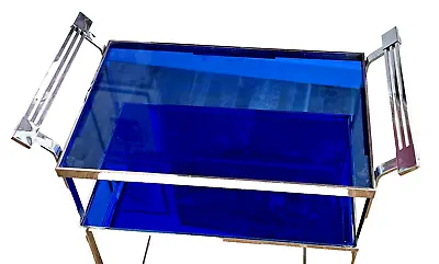 Treitel Gratz Art Deco Machine Age Cobalt Blue Glass Chrome Tray Table Deskey • $575