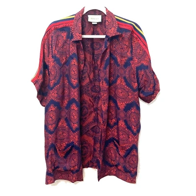 $671 • Buy GUCCI 572517 Flower Jacquard Bowling Shirt Tops Short Sleeve Shirt Rayon Red