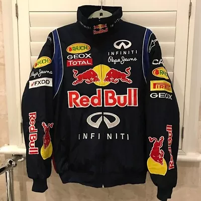 Vintage Red Bull Infiniti F1 Sublimation Black Racing Jacket XS-5XL Sizes • $68