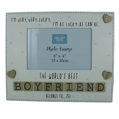£12.96 • Buy Photo Frame The Worlds Best Boyfriend Letter Tiles Love You Wood Cream 6x4  