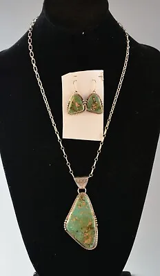 Tony Garcia - Laguna Pueblo - Hachita Turquoise Silver Pendant Necklace Earrings • $650