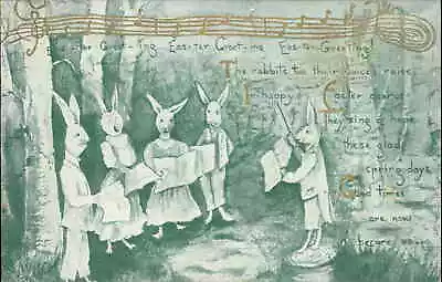 Easter Fantasy Rabbits Singing Conductor Choir Sheet Music Vintage Postcard • $8.29