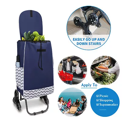 Large 6 Wheel Folding Lightweight Shopping Trolley Mobility Stair Climb Cart Bag • £17.99