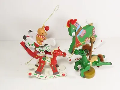 4 Vintage Christmas Wooden Toy Rocking Horses Ornaments Lot Hand Painted C5599 • $11.99