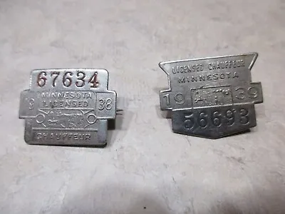 2 - Vintage Minnesota Licensed Chauffeur Metal Badges 1938 & 1939 • $28.89