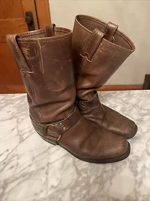 Frye Women's Brown Leather Harness Moto Biker Boots Size  8.5 M • $56