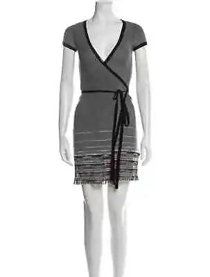 M Missoni Mini Wrap Dress Black White Knit V-Neck Knee Length Viscose Small 4 • $34.94