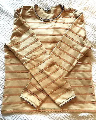 CHANEL Jersey Gold Stripes GOLD CC BUTTONS Top 38 IT / S UK - USED ONCE • £165