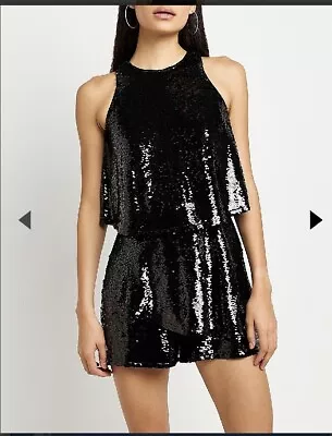 River Island Layered Sequin Playsuit - Black - UK 8 RRP £69 • £34.99