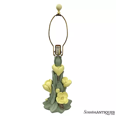 Mid-Century Art Nouveau Chalkware Yellow Floral Table Lamp By Chapman • $180