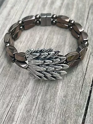 Copper Magnetic Hematite Bracelet Anklet W Silver Wing Slider Amazing Look! • $49.99