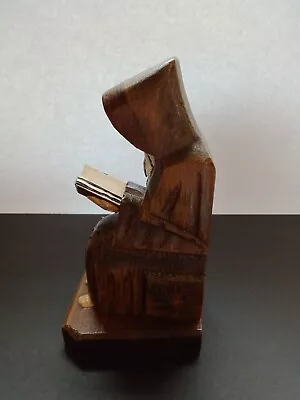 Vintage Hand Carved Wooden Monk Reading Scripture Statue Bible • $14.99