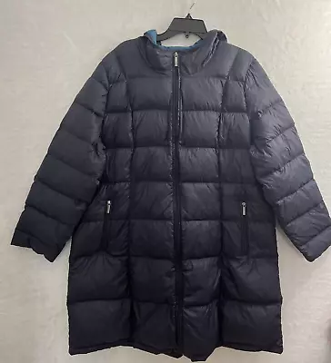 Michael Kors Down Puffer Jacket Womans Plus 2X Solid Blue Long Sleeve Feathers • $24.99