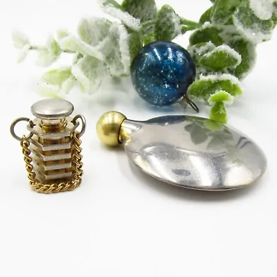 Vintage Metal Perfume Bottles With Dauber Hexagon Bottle Charm • $22