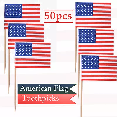 American Flag Picks Toothpicks Cocktail Sticks Cupcake Toppers Sandwich Decor 50 • £2.79